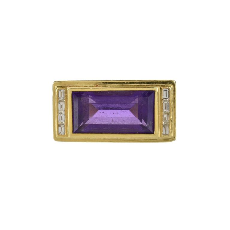 18k Yellow Gold Amethyst and Diamond Ring
