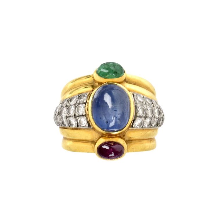 18k Yellow Gold Multi-Gemstone Ring