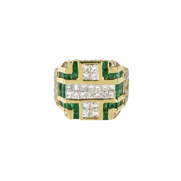 18k Yellow Gold Diamond and Emerald Ring