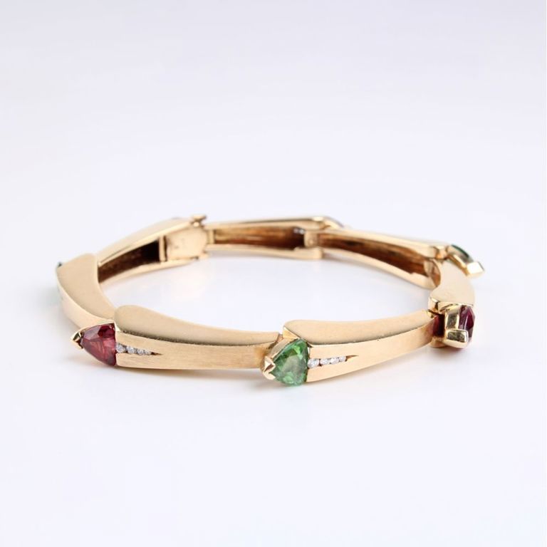 14k Yellow Gold Tourmaline and Diamond Bracelet