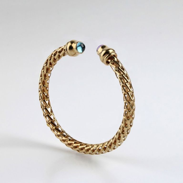 14k Yellow Gold Amethyst and Topaz Cuff Bracelet
