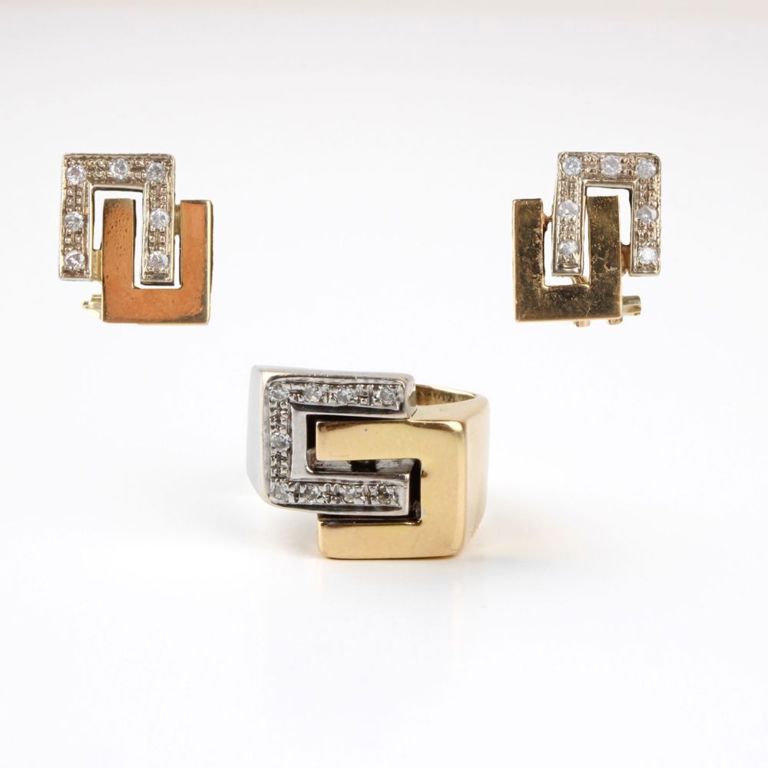 18k Yellow and White Gold Diamond Jewelry Set