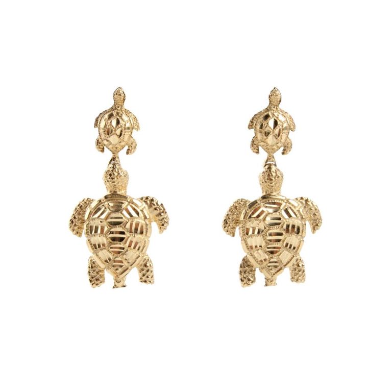 14k Yellow Gold Turtle Earrings