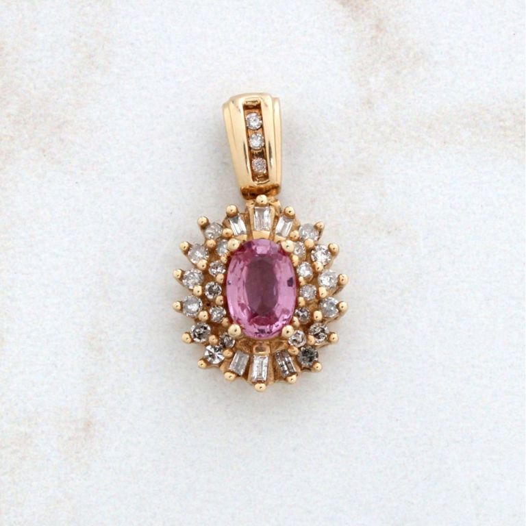 14k Yellow Gold Sapphire and Diamond Pendant