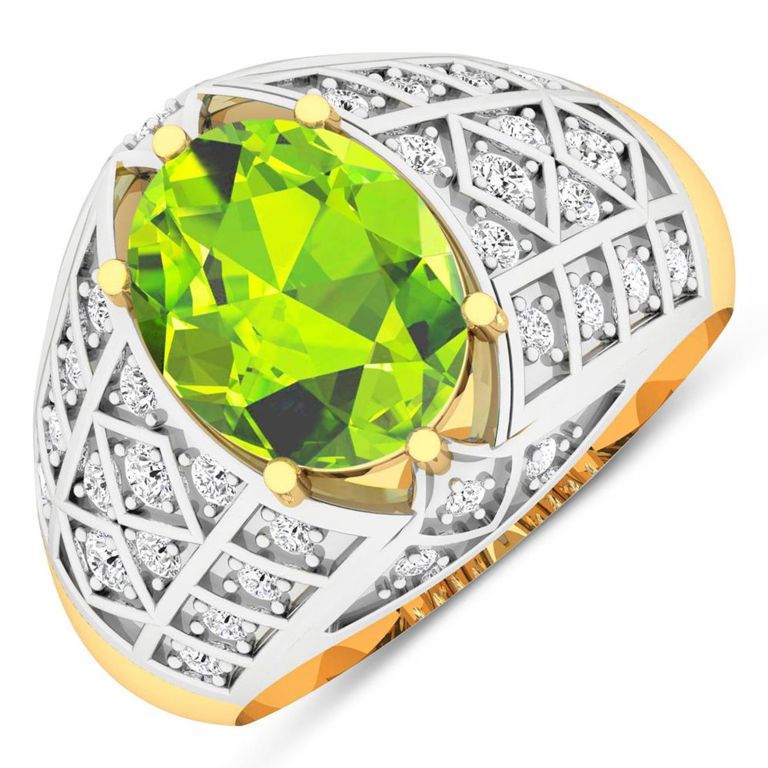 14k Yellow Gold Peridot and Diamond Ring