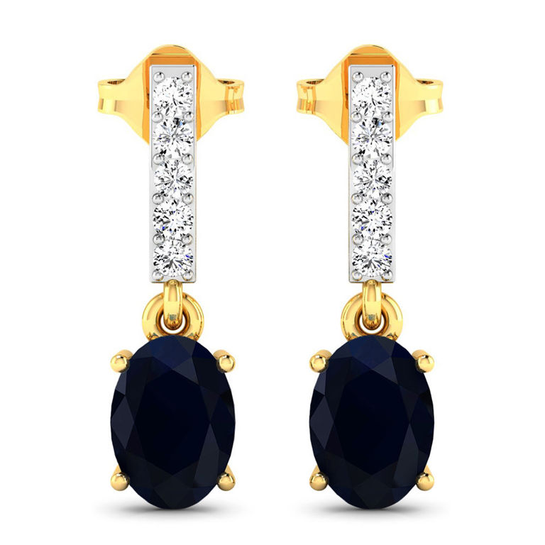 14k Yellow Gold Blue Sapphire and Diamond Earrings
