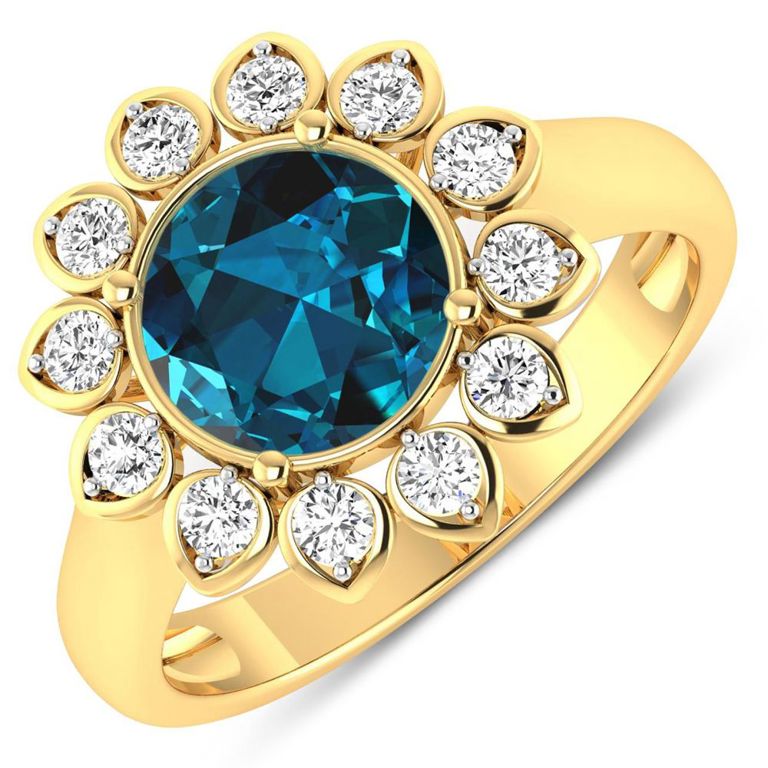 14k Yellow Gold Topaz and Diamond Ring