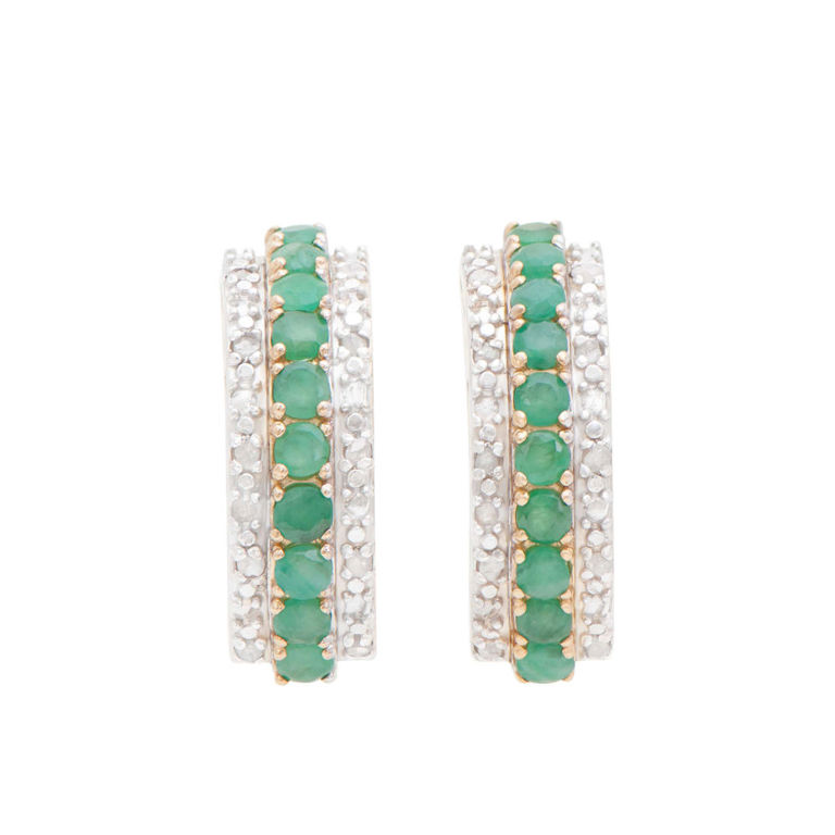 18k Gold Emerald and Diamond Earrings