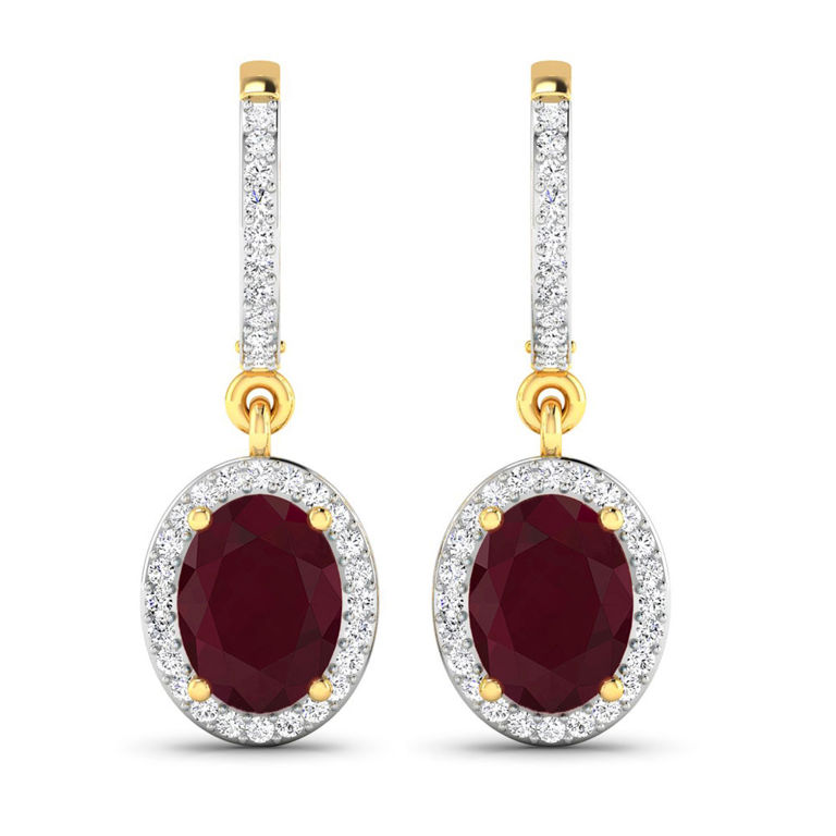 14k Yellow Gold Ruby and Diamond Earrings