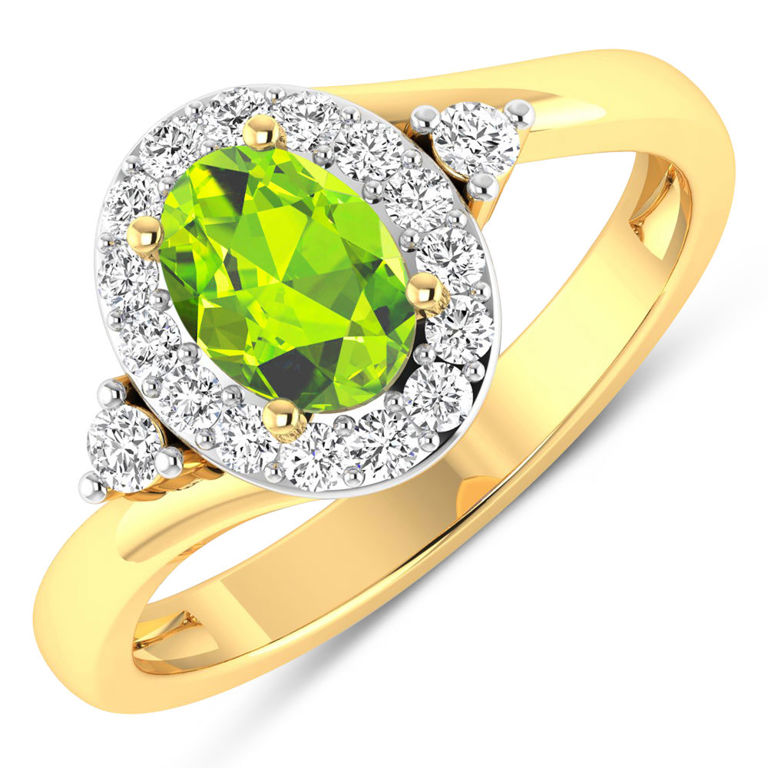 14k Yellow Gold Peridot and Diamond Ring