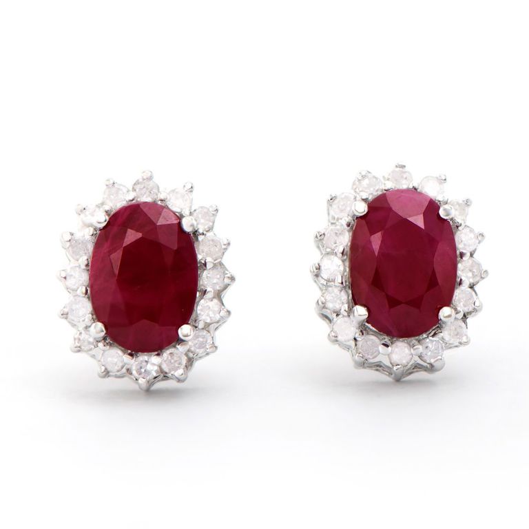 14k White Gold Ruby and Diamond Earrings