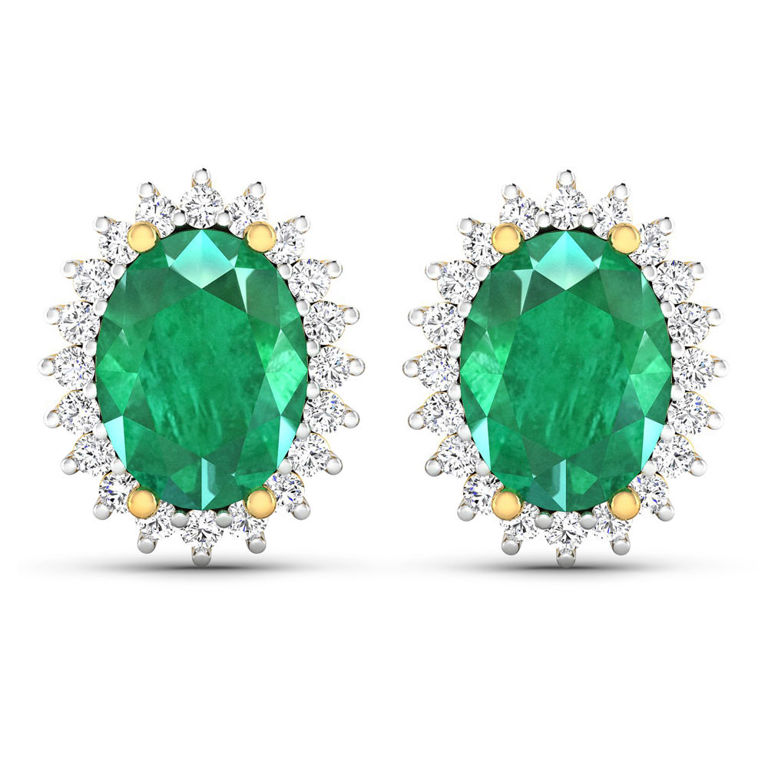 14k Yellow Gold Emerald and Diamond Earrings