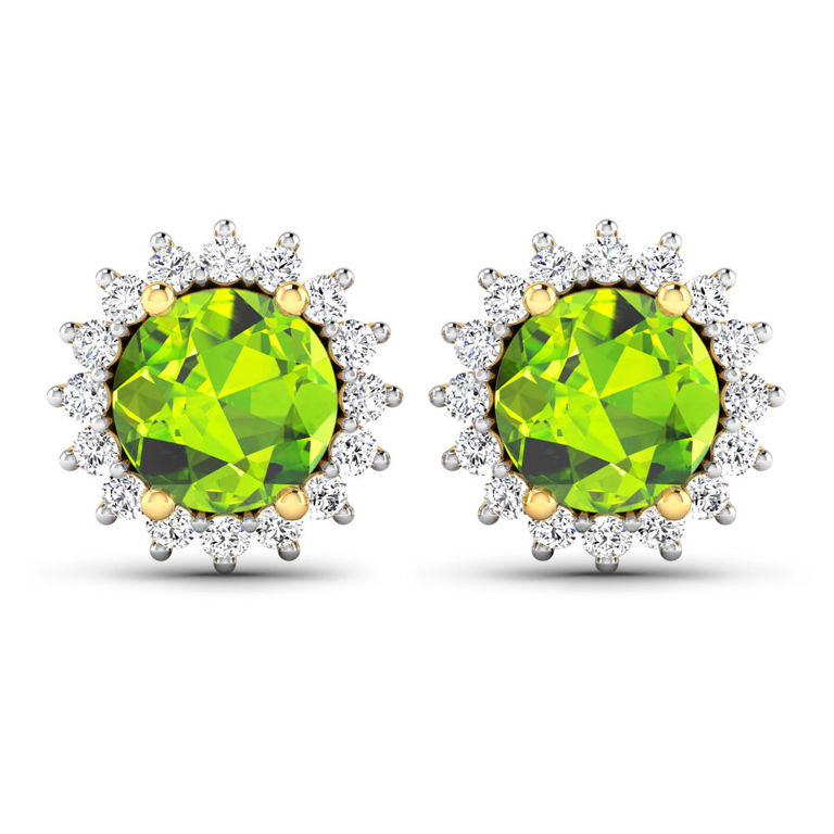 14k Gold Peridot and Diamond Earrings