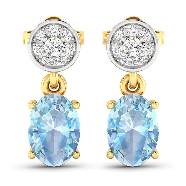 14k Yellow Gold Aquamarine and Diamond Earrings