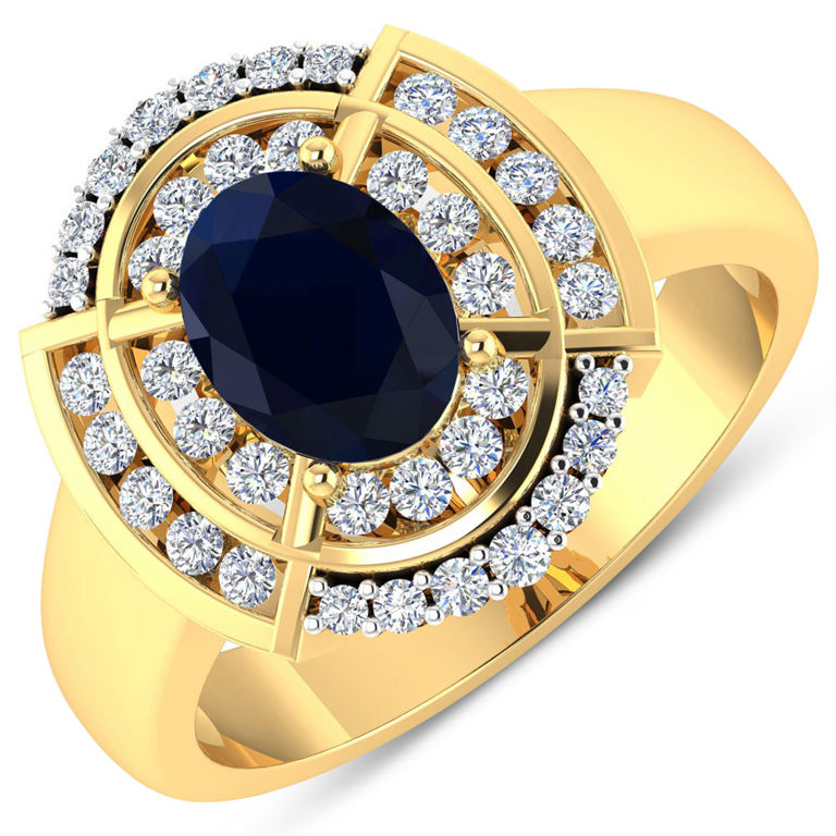 14k Yellow Gold Blue Sapphire and Diamond Ring