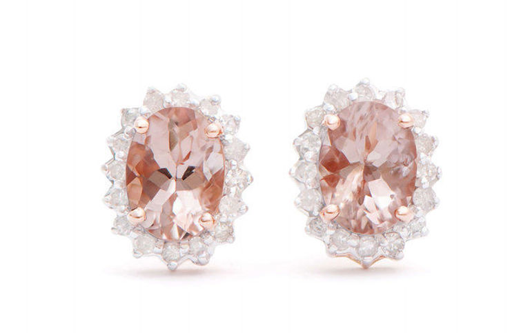 14k Rose Gold Morganite and Diamond Earrings