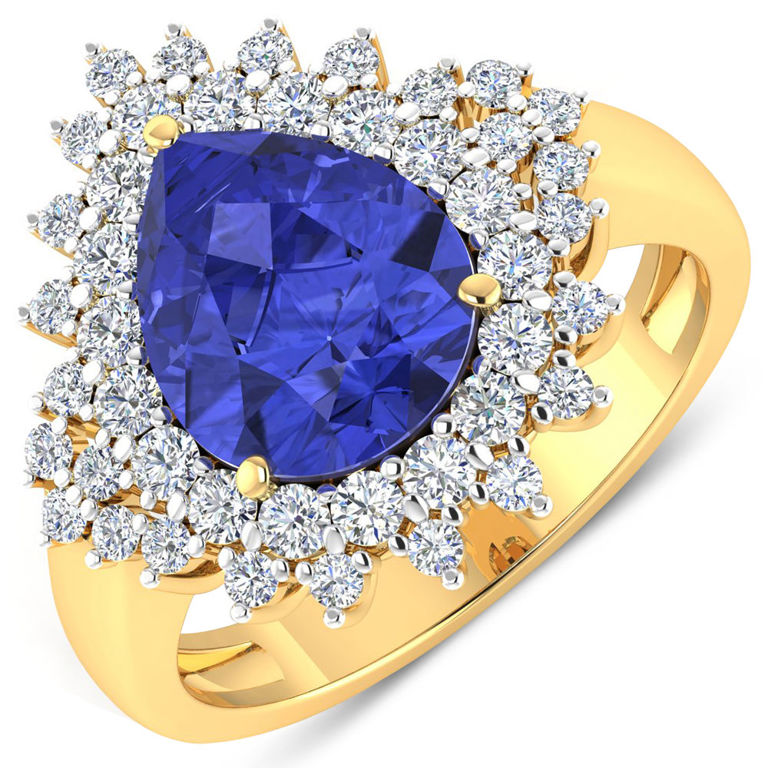 14k Yellow Gold Tanzanite and Diamond Ring