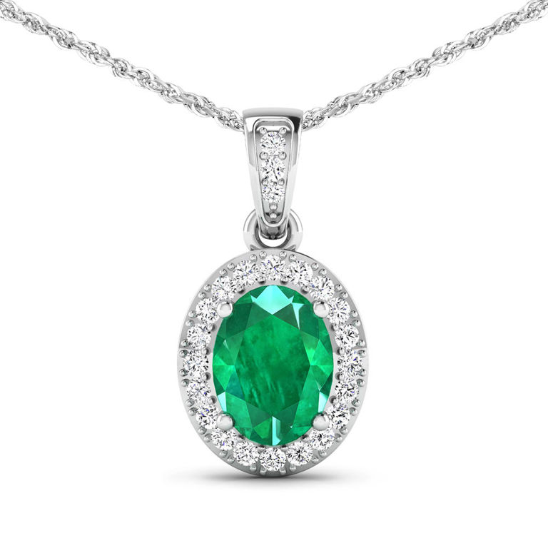 14k Gold Emerald and Diamond Pendant Necklace