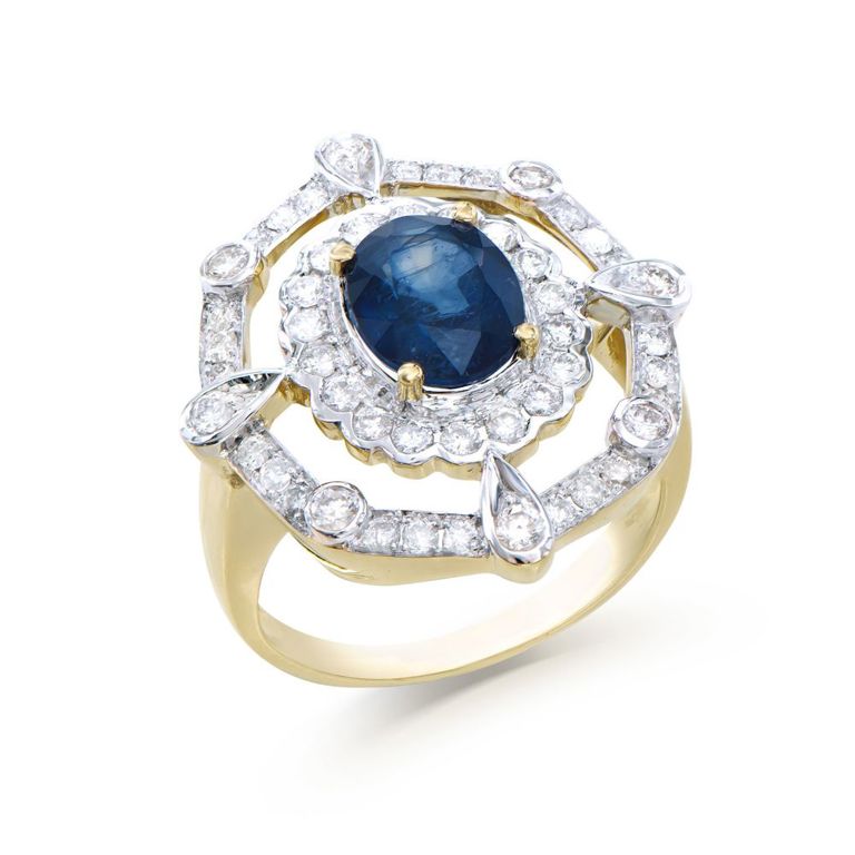 Blue Sapphire and Diamond Ring
