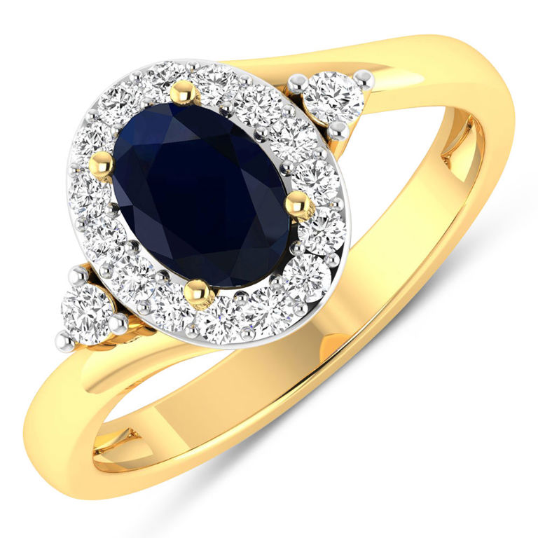 14k Yellow Gold Blue Sapphire and Diamond Ring