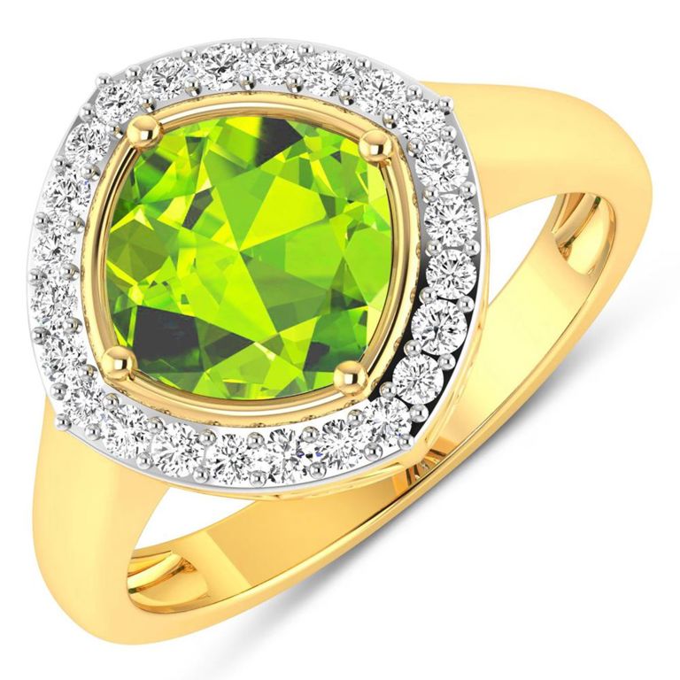 14k Yellow Gold Peridot and Diamond Ring