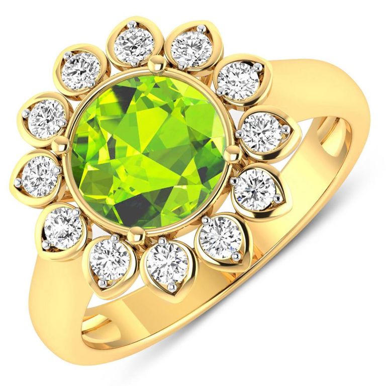 14k Yellow Gold Peridot and Diamond Ring