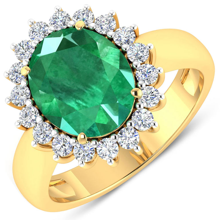 14k Yellow Gold Emerald and Diamond Ring
