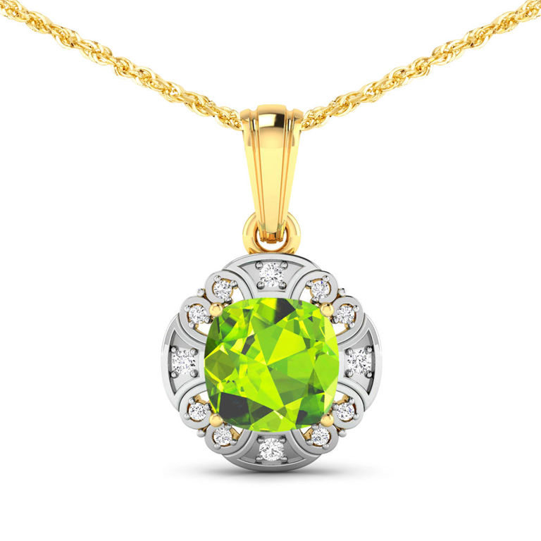 14k Yellow Gold Peridot and Diamond Pendant