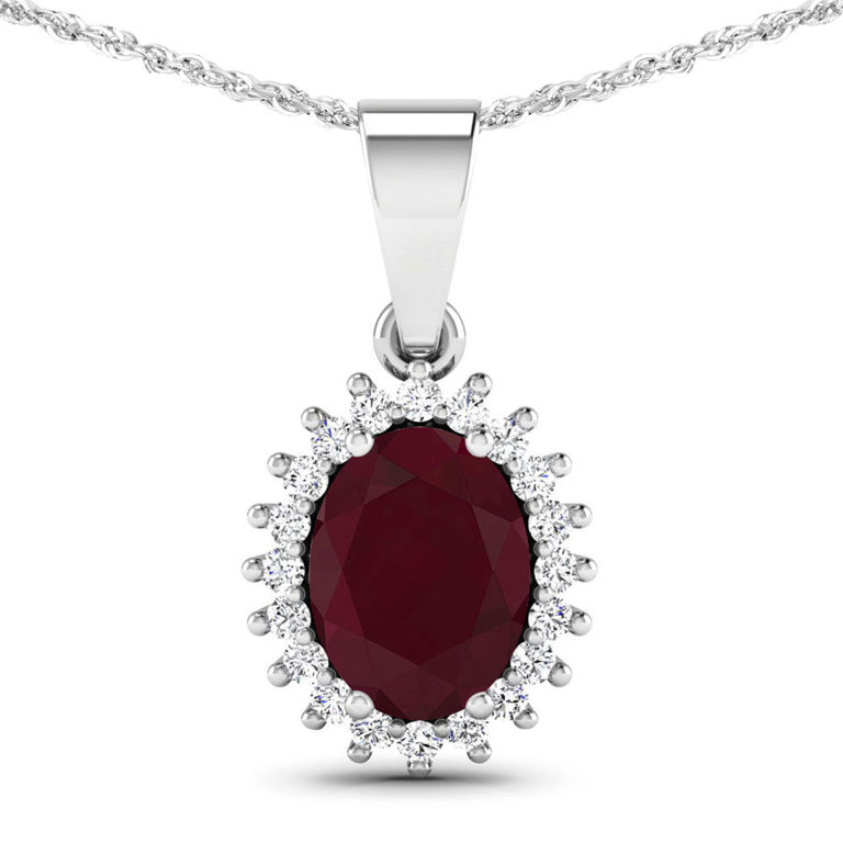 14k White Gold Ruby and Diamond Pendant