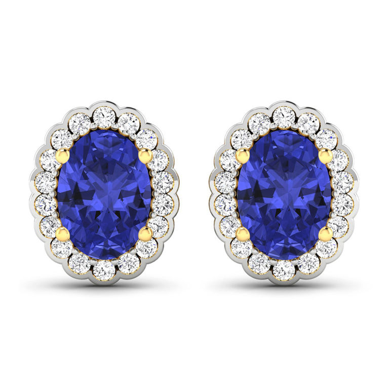 14k Yellow Gold Tanzanite and Diamond Earrings