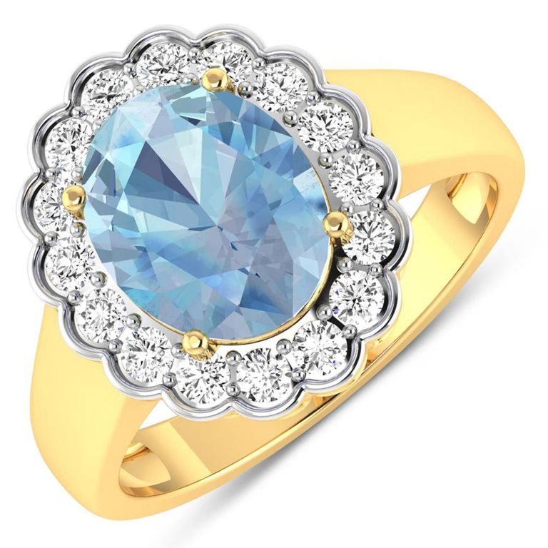14k Yellow Gold Aquamarine and Diamond Ring