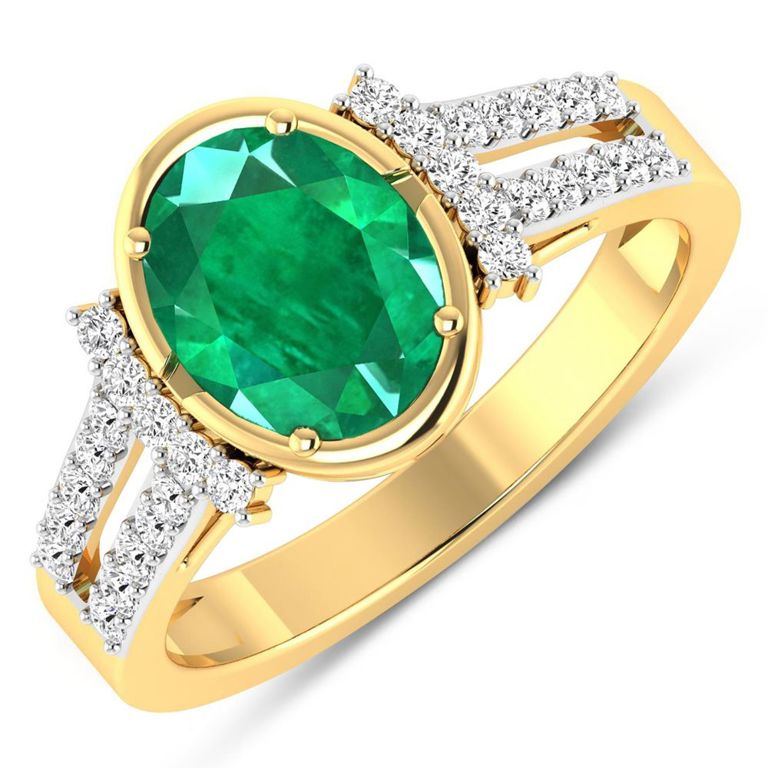 14k Yellow Gold Emerald and Diamond Ring
