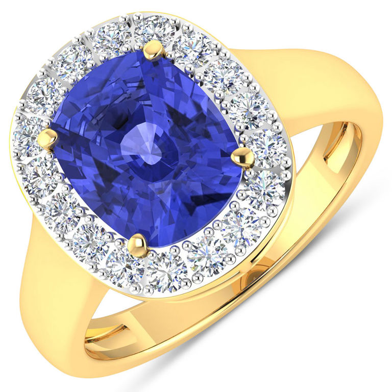 14k Yellow Gold Tanzanite and Diamond Ring