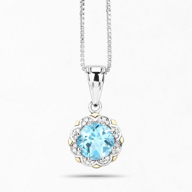 Blue Topaz and Diamond Pendant Necklace