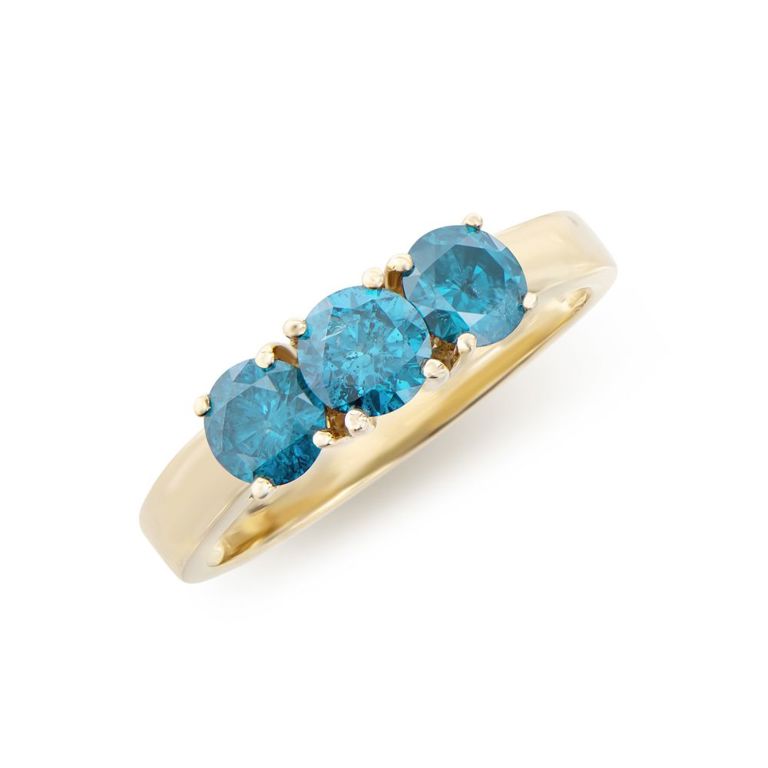 14k Yellow Gold Blue Diamond Ring