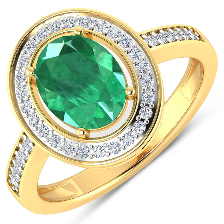14k Yellow Gold Emerald and Diamond Ring