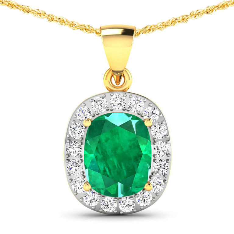 14k Yellow Gold Emerald and Diamond Pendant