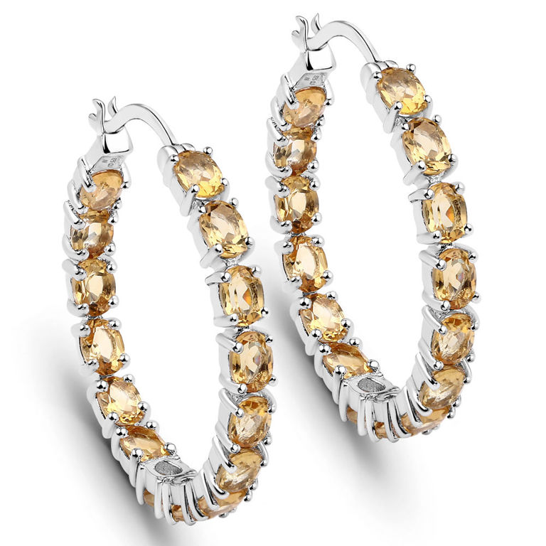 Sterling Silver Citrine Hoop Earrings