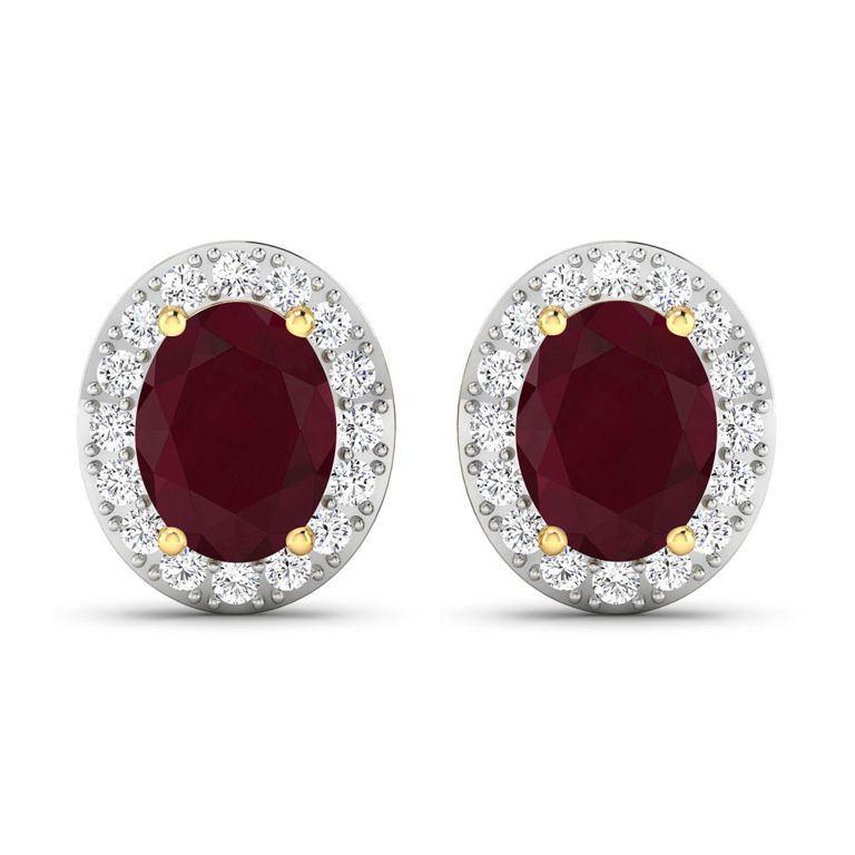 14k Yellow Gold Ruby and Diamond Earrings