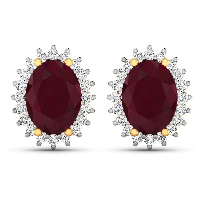Pair of 14k Gold Ruby and Diamond Earrings