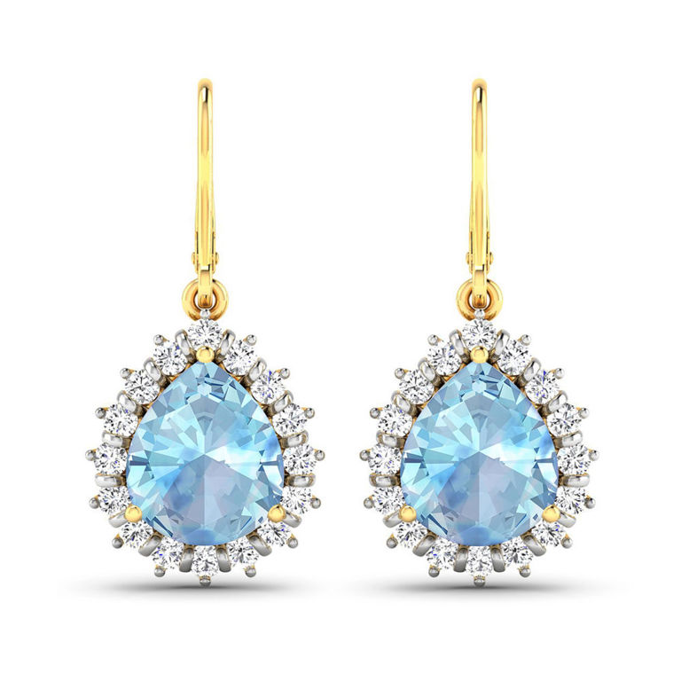 Pair of 14k Gold Aquamarine and Diamond Earrings