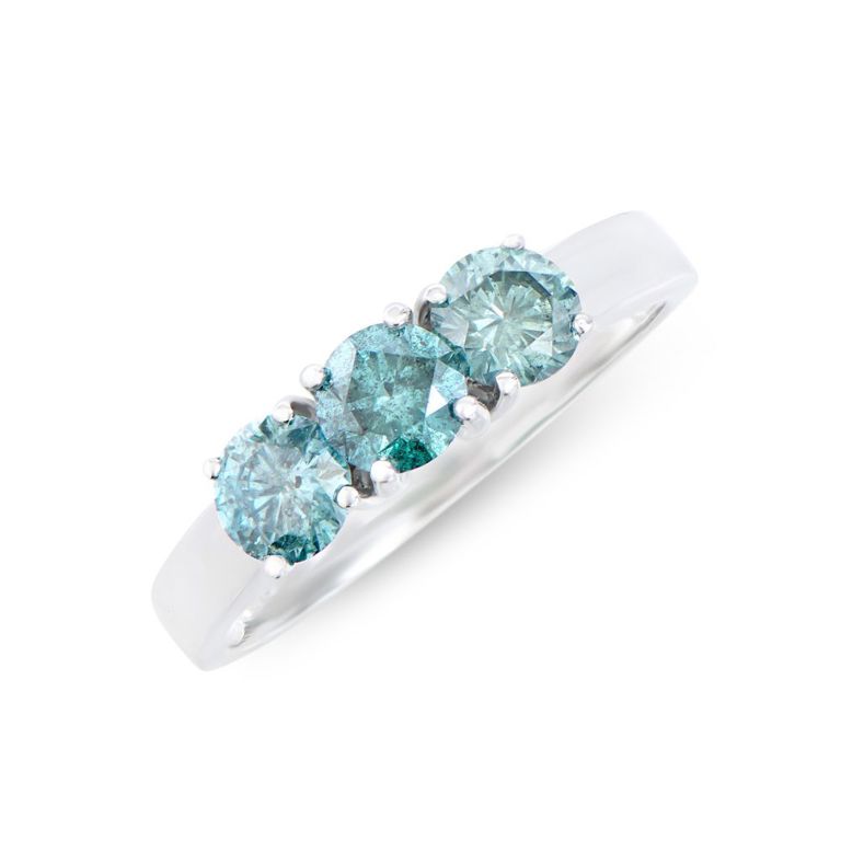 14k White Gold Blue Diamond Ring