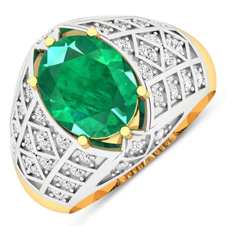 14k Gold Zambian Emerald and Diamond Ring