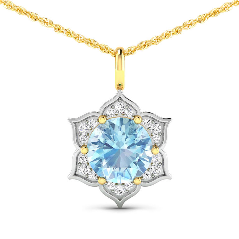 14k Gold Aquamarine and Diamond Pendant