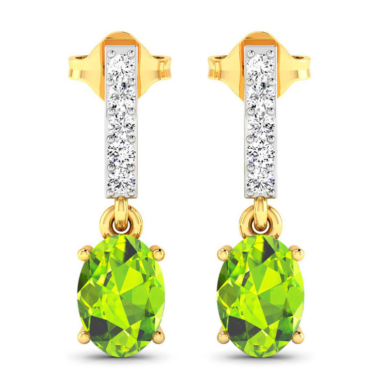 Pair of 14k Gold Peridot and Diamond Earrings