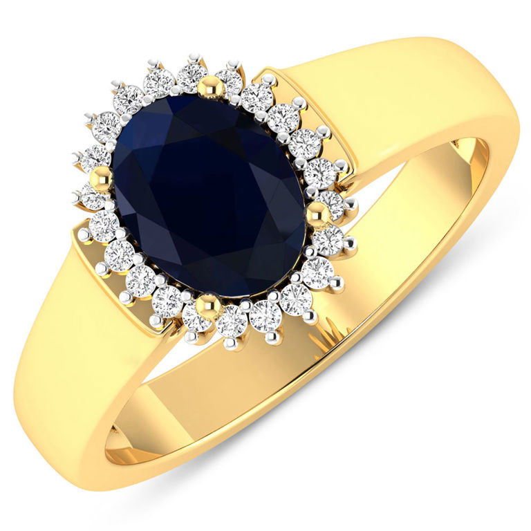 14k Gold Blue Sapphire and Diamond Ring