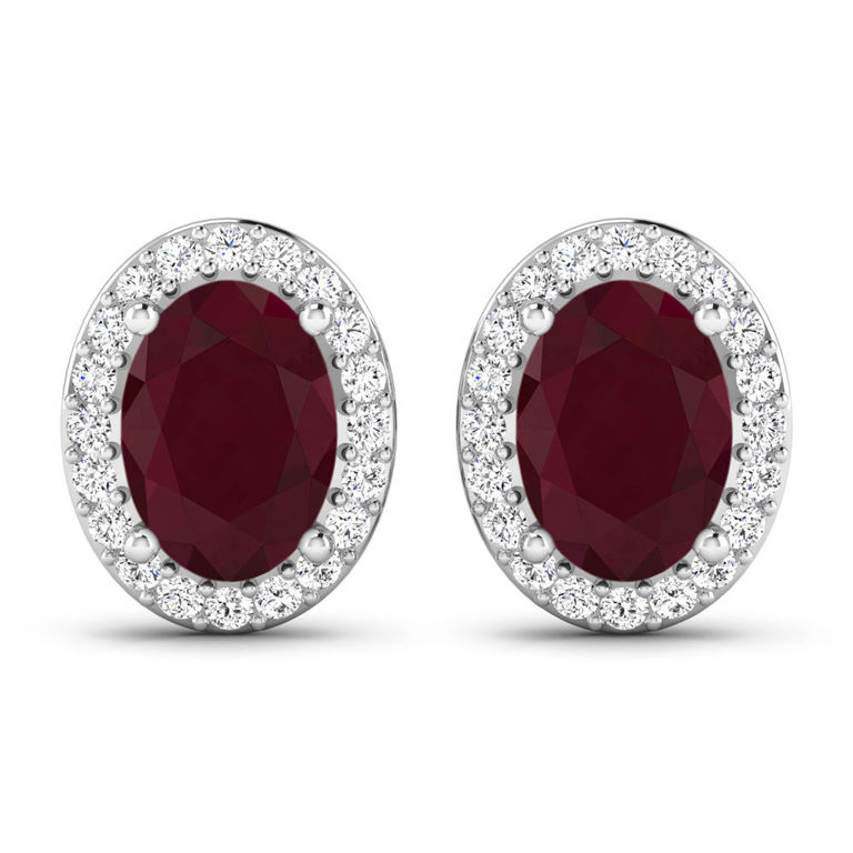 14k White Gold Ruby and Diamond Earrings