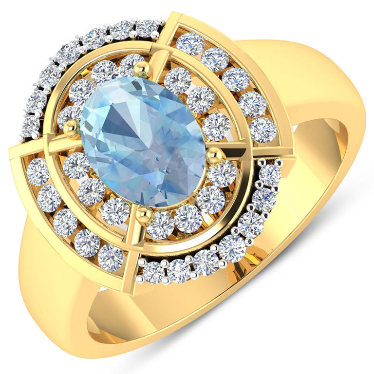 14k Yellow Gold Aquamarine and Diamond Ring