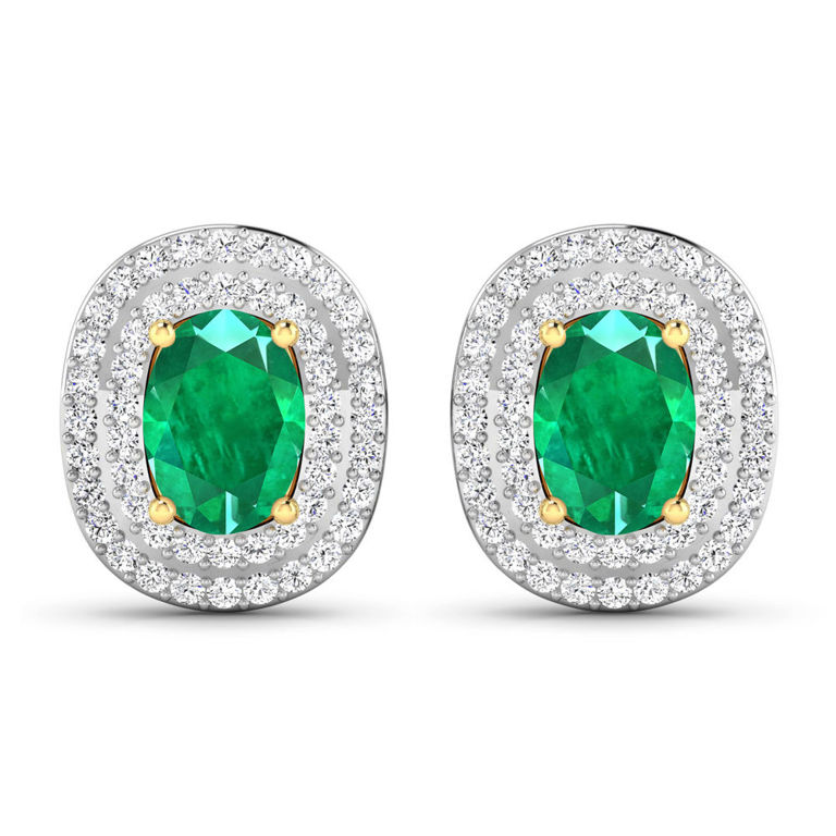 14k Yellow Gold Emerald and Diamond Earrings