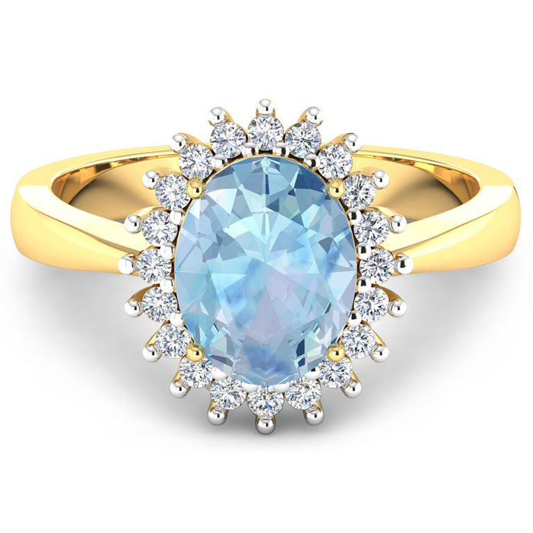 14k Yellow Gold Aquamarine and Diamond Ring